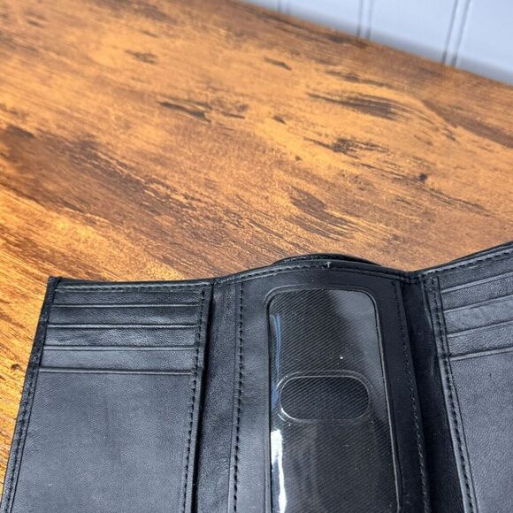 Trifold Genuine Leather Wallet with Embossed Bass Fish Print Black Small 4”x3” - Picture 3 of 8